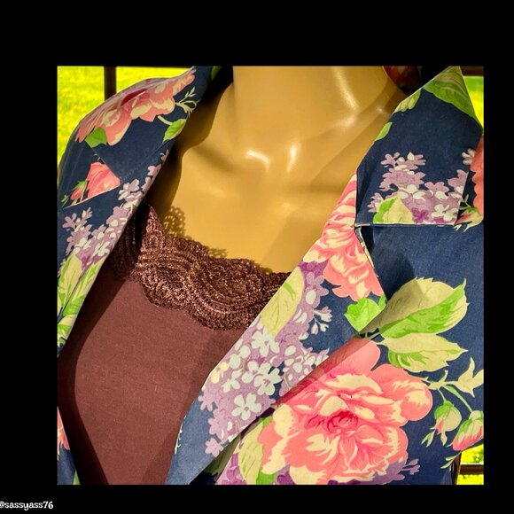 ▪️VTG▪️HANDMADE▪️Lightweight Floral Cottagecore One-Button Long Blazer Jacket - Picture 3 of 5